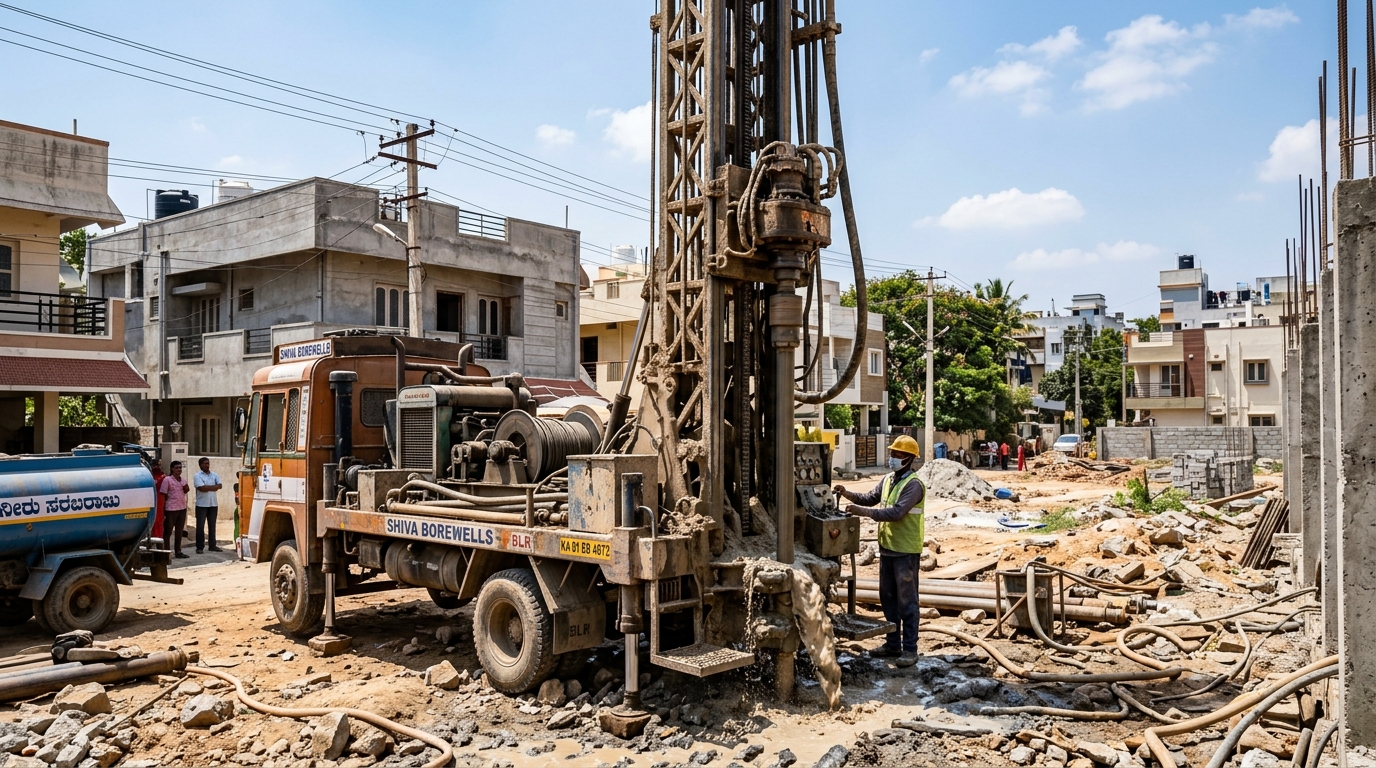 Hydraulic Borewell Rig in Action